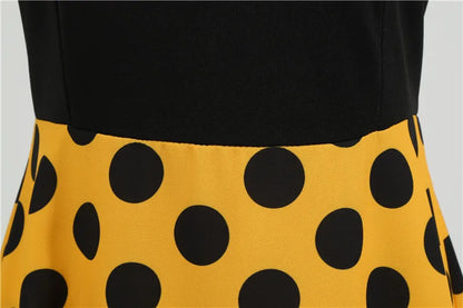 Women Retro Summer Dresses 50s 60s Sleeveless V-neck Polka Dot Bow Ball Grown Party Sundress Robe Vestidos