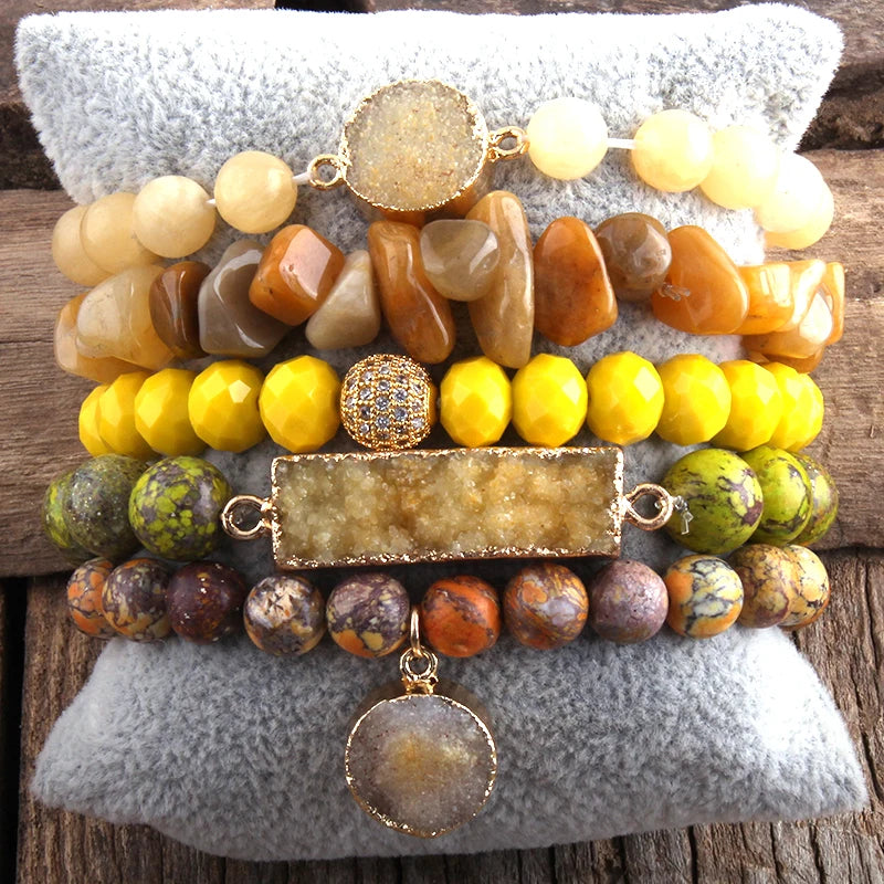 RH Fashion Boho Jewelry Natural Stone & Druzy Charm Bracelet & Bangle 5pc Bracelets Sets For Women Jewelryes Gift DropShip