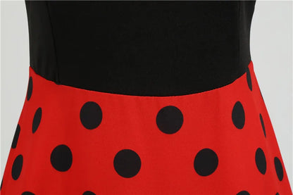 Women Retro Summer Dresses 50s 60s Sleeveless V-neck Polka Dot Bow Ball Grown Party Sundress Robe Vestidos
