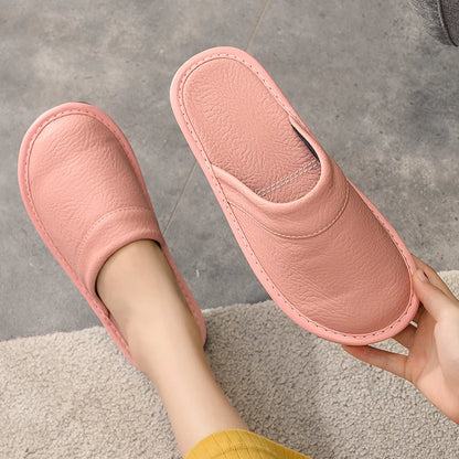 Home Leather Slippers Men and Women Spring 2024 New Non-slip Waterproof Floor Shoes Anti-odor Soft Sole males Indoor Slides