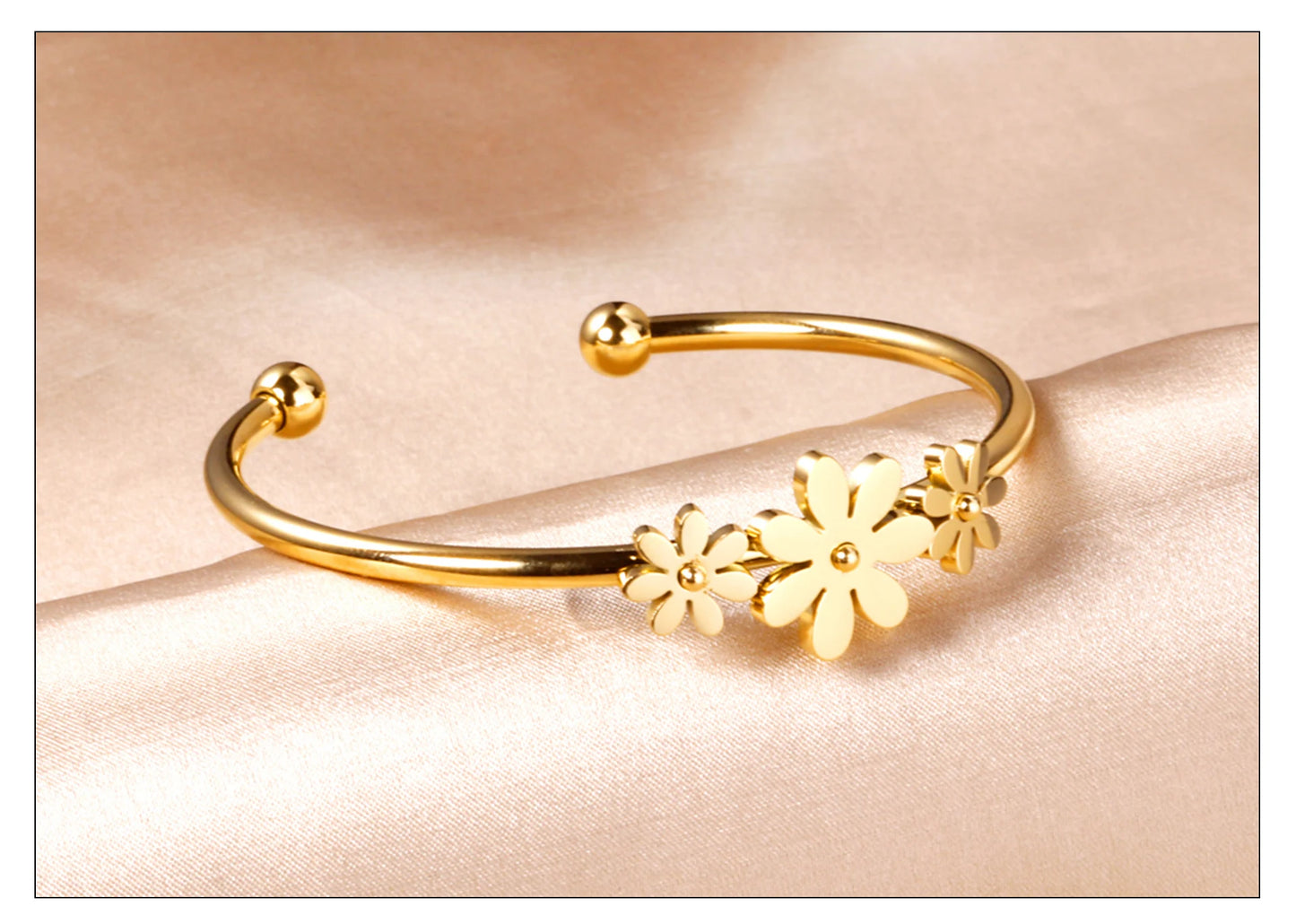 LUXUSTEEL Gold Color Flower Plant  pulseira Mujer Daily Wear Stainless Steel Steel Ball Cuff Bracelets Fashion Jewelry