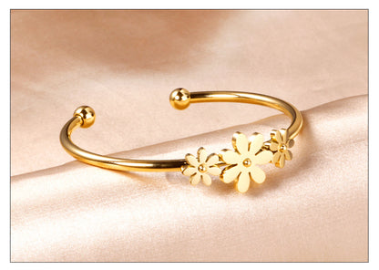 LUXUSTEEL Gold Color Flower Plant  pulseira Mujer Daily Wear Stainless Steel Steel Ball Cuff Bracelets Fashion Jewelry