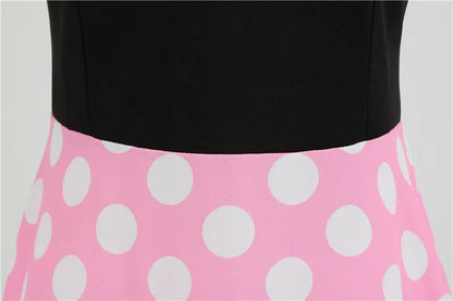 Women Retro Summer Dresses 50s 60s Sleeveless V-neck Polka Dot Bow Ball Grown Party Sundress Robe Vestidos