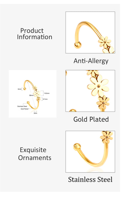 LUXUSTEEL Gold Color Flower Plant  pulseira Mujer Daily Wear Stainless Steel Steel Ball Cuff Bracelets Fashion Jewelry