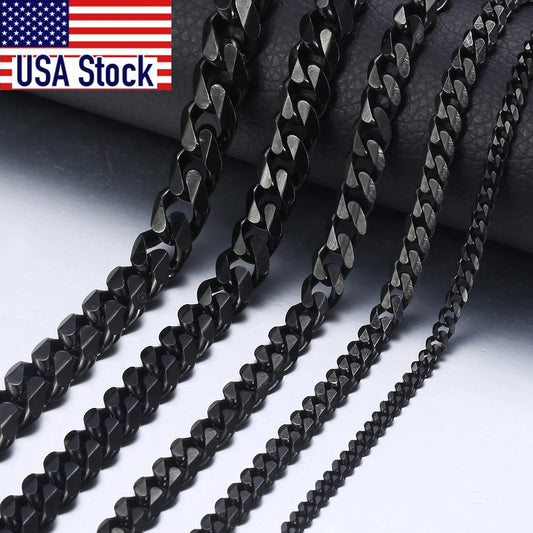 Men's Necklace Stainless Steel Cuban Link Chain Black Gold Color Necklaces For Men 18-36" Hip Hop Jewelry KNM09