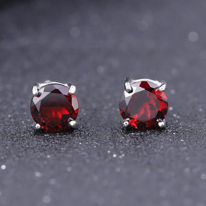 Gem's Ballet 5mm 1.28Ct Round Natural Red Garnet Gemstone Stud Earrings Genuine 925 Sterling Silver Fashion Jewelry for Women