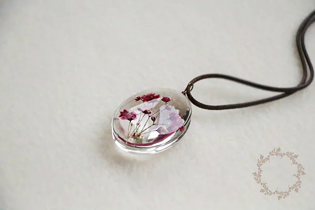 Handmade Dried Flower Necklace Red Blue Pink Flowers Pendant Leather Chain Necklaces For Women Bohemian Jewelry