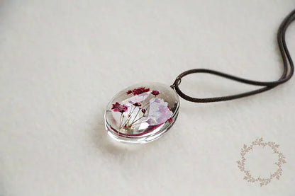 Handmade Dried Flower Necklace Red Blue Pink Flowers Pendant Leather Chain Necklaces For Women Bohemian Jewelry