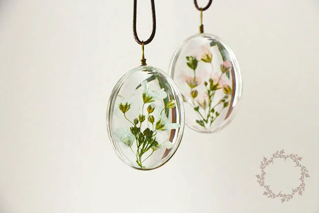 Handmade Dried Flower Necklace Red Blue Pink Flowers Pendant Leather Chain Necklaces For Women Bohemian Jewelry