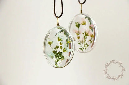 Handmade Dried Flower Necklace Red Blue Pink Flowers Pendant Leather Chain Necklaces For Women Bohemian Jewelry