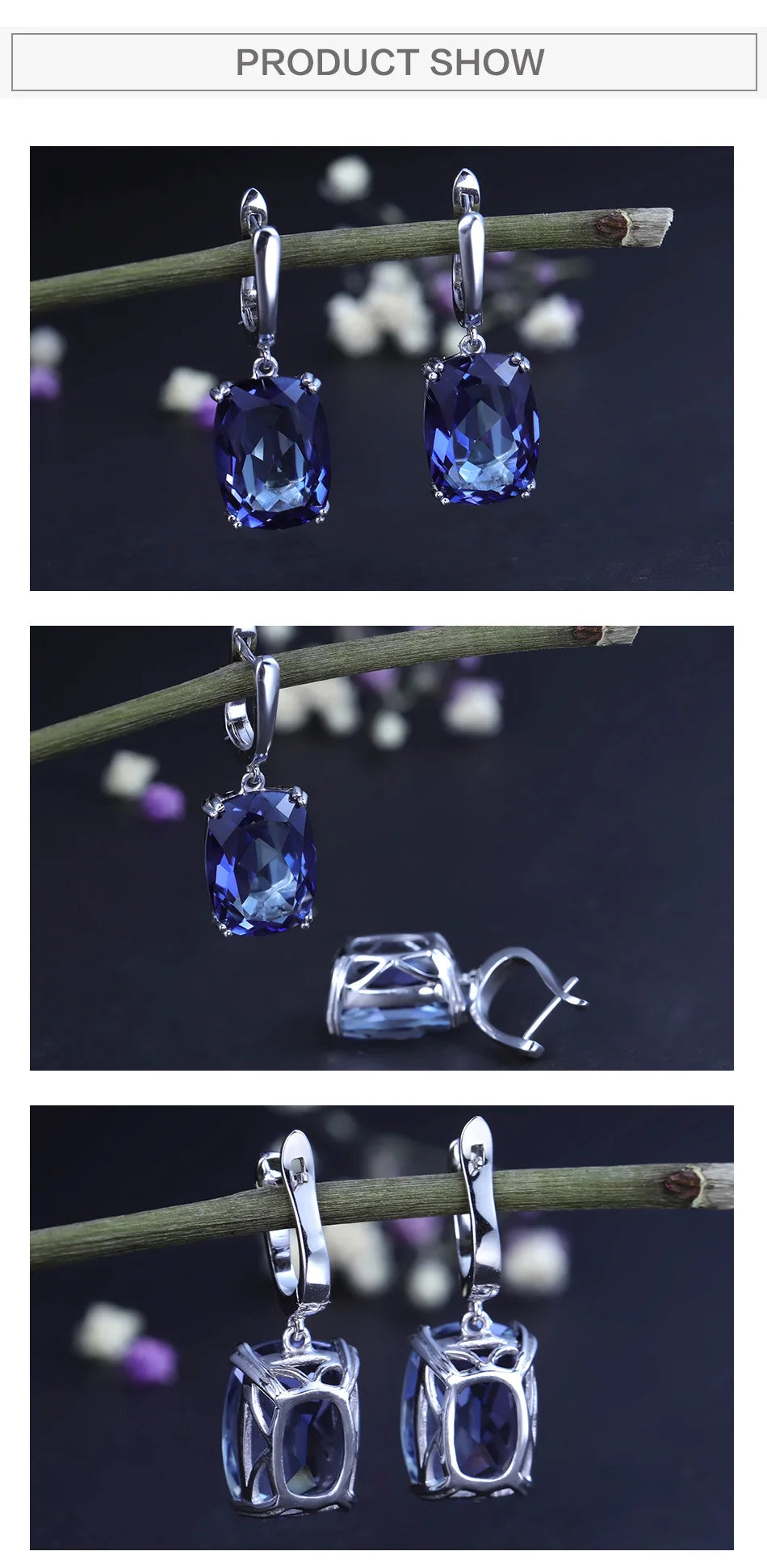 GEM'S BALLET Luxury 925 Sterling Silver Drop Earrings Natural Iolite Blue Mystic Quartz for Women Elegant Earrings Fine Jewelry