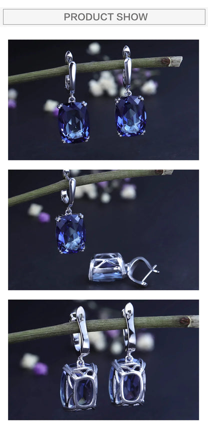 GEM'S BALLET Luxury 925 Sterling Silver Drop Earrings Natural Iolite Blue Mystic Quartz for Women Elegant Earrings Fine Jewelry