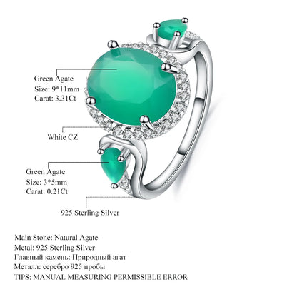 Gem's Ballet 3.73Ct Natural Green Agate Gemstone Ring Solid 925 Sterling Silver For Women Vintage Onyx Rings Fine Jewelry