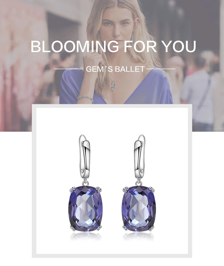 GEM'S BALLET Luxury 925 Sterling Silver Drop Earrings Natural Iolite Blue Mystic Quartz for Women Elegant Earrings Fine Jewelry