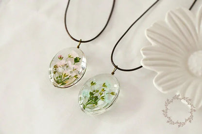 Handmade Dried Flower Necklace Red Blue Pink Flowers Pendant Leather Chain Necklaces For Women Bohemian Jewelry