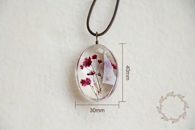 Handmade Dried Flower Necklace Red Blue Pink Flowers Pendant Leather Chain Necklaces For Women Bohemian Jewelry