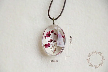Handmade Dried Flower Necklace Red Blue Pink Flowers Pendant Leather Chain Necklaces For Women Bohemian Jewelry