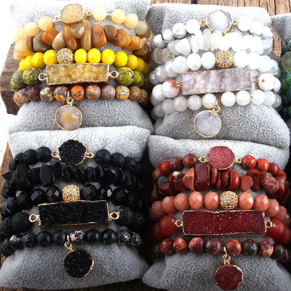 RH Fashion Boho Jewelry Natural Stone & Druzy Charm Bracelet & Bangle 5pc Bracelets Sets For Women Jewelryes Gift DropShip