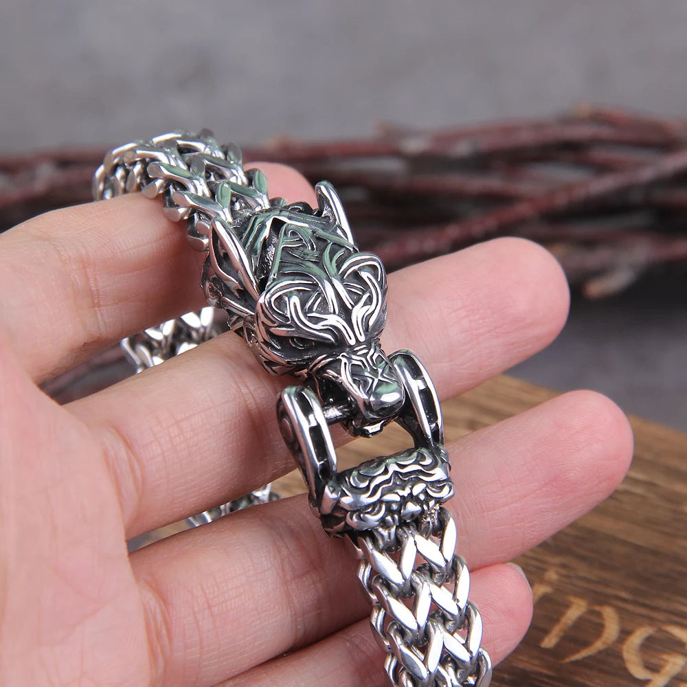 Viking Ouroboros vintage punk bracelet for men stainless steel fashion Jewelry hippop street culture