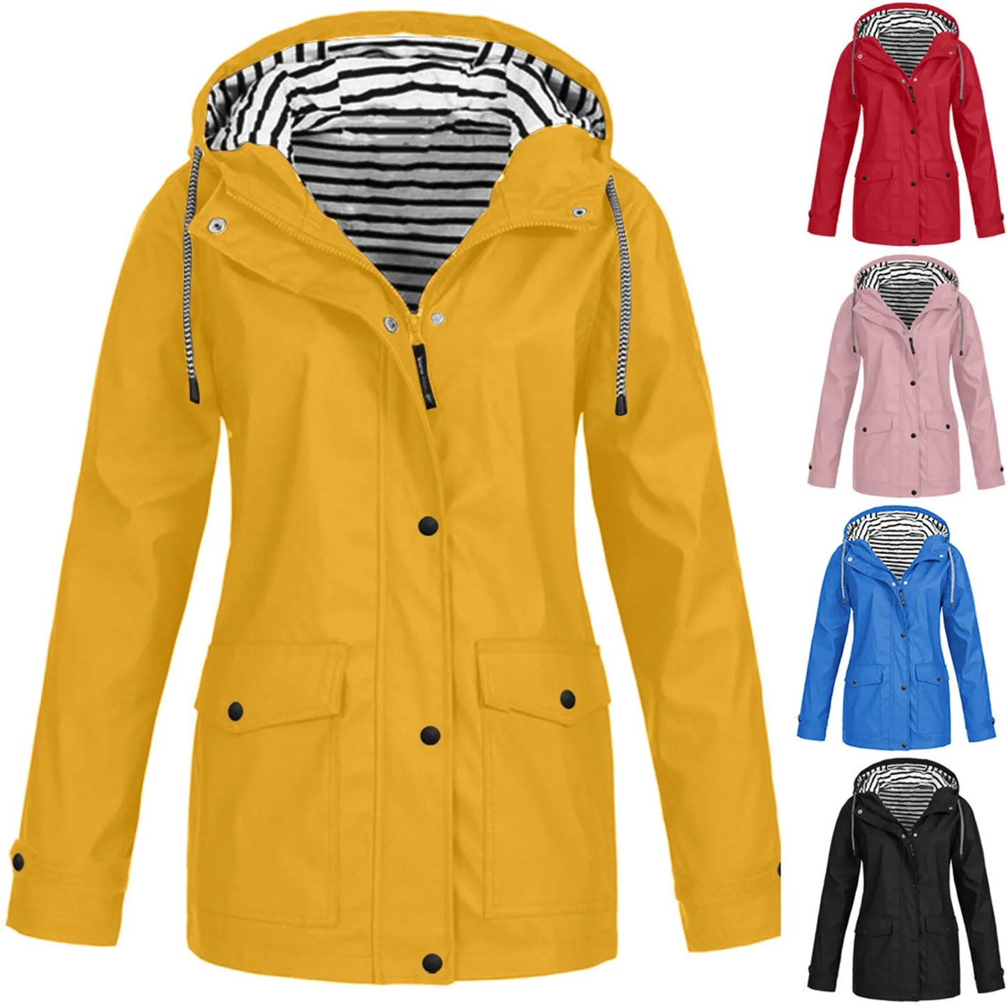 Women Solid Rain Jacket Outdoor Plus Size Waterproof Hooded Raincoat Windproof New Warm Jacket Windproof Outdoor Chaqueta