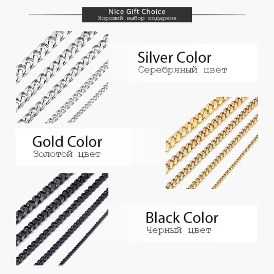 Men's Necklace Stainless Steel Cuban Link Chain Black Gold Color Necklaces For Men 18-36" Hip Hop Jewelry KNM09