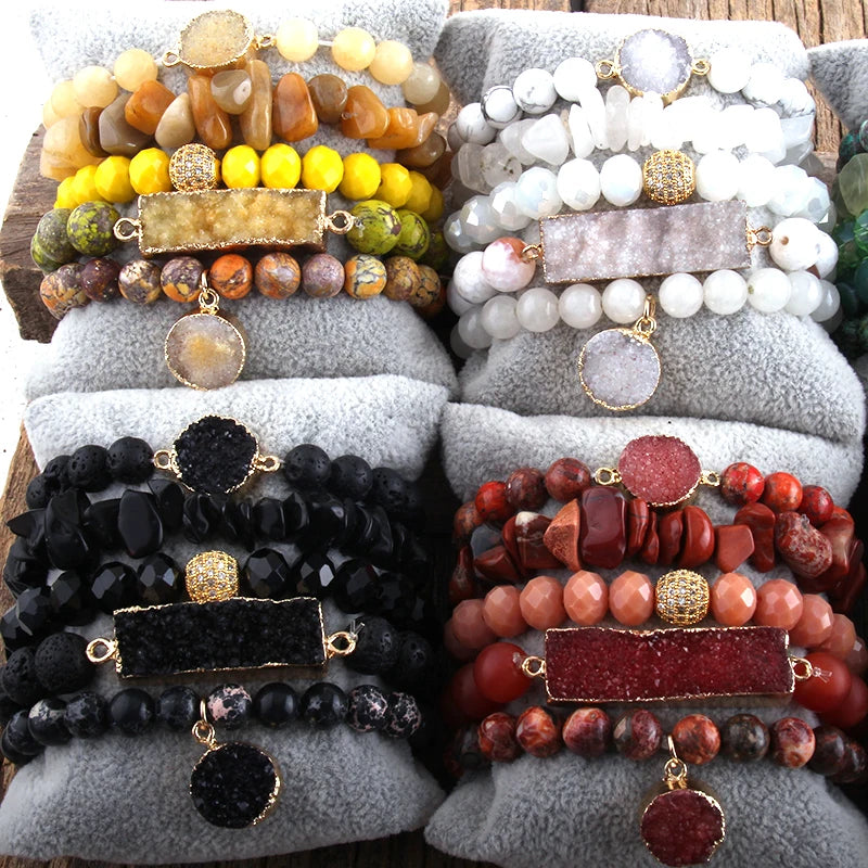 RH Fashion Boho Jewelry Natural Stone & Druzy Charm Bracelet & Bangle 5pc Bracelets Sets For Women Jewelryes Gift DropShip