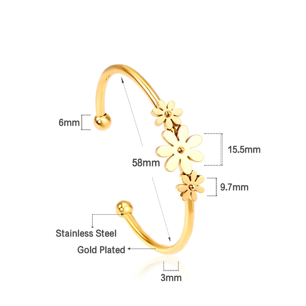 LUXUSTEEL Gold Color Flower Plant  pulseira Mujer Daily Wear Stainless Steel Steel Ball Cuff Bracelets Fashion Jewelry