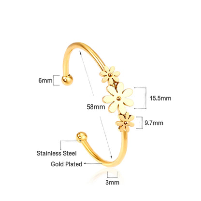 LUXUSTEEL Gold Color Flower Plant  pulseira Mujer Daily Wear Stainless Steel Steel Ball Cuff Bracelets Fashion Jewelry