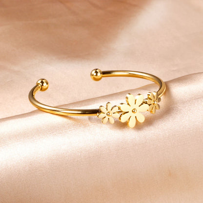 LUXUSTEEL Gold Color Flower Plant  pulseira Mujer Daily Wear Stainless Steel Steel Ball Cuff Bracelets Fashion Jewelry