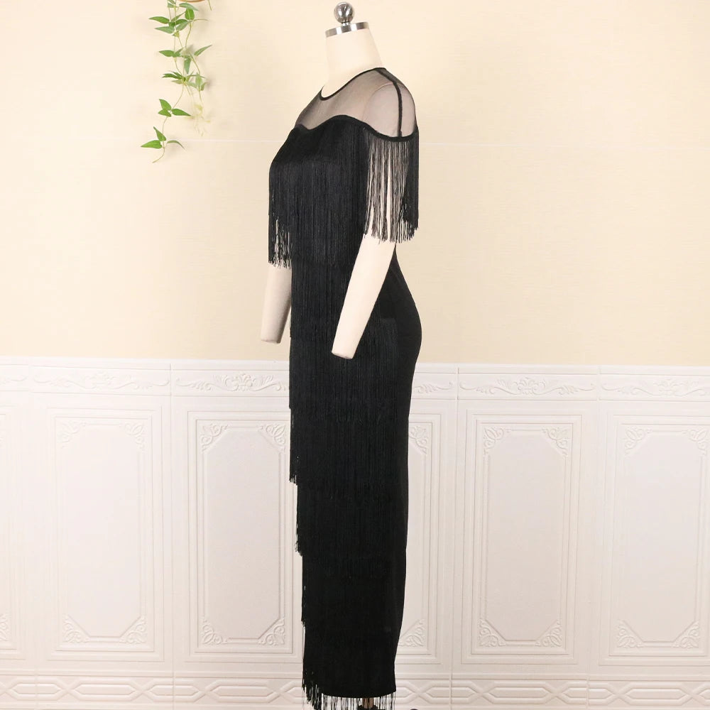 Women Black Plus Size Dress Patchwork Mesh See Through Party Celebrate Event Tight Summer Bodycon Sexy Prom Occasion Robes New