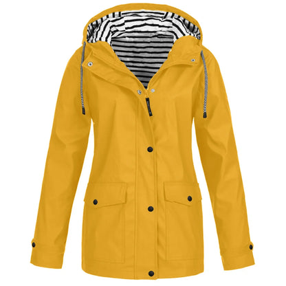Women Solid Rain Jacket Outdoor Plus Size Waterproof Hooded Raincoat Windproof New Warm Jacket Windproof Outdoor Chaqueta