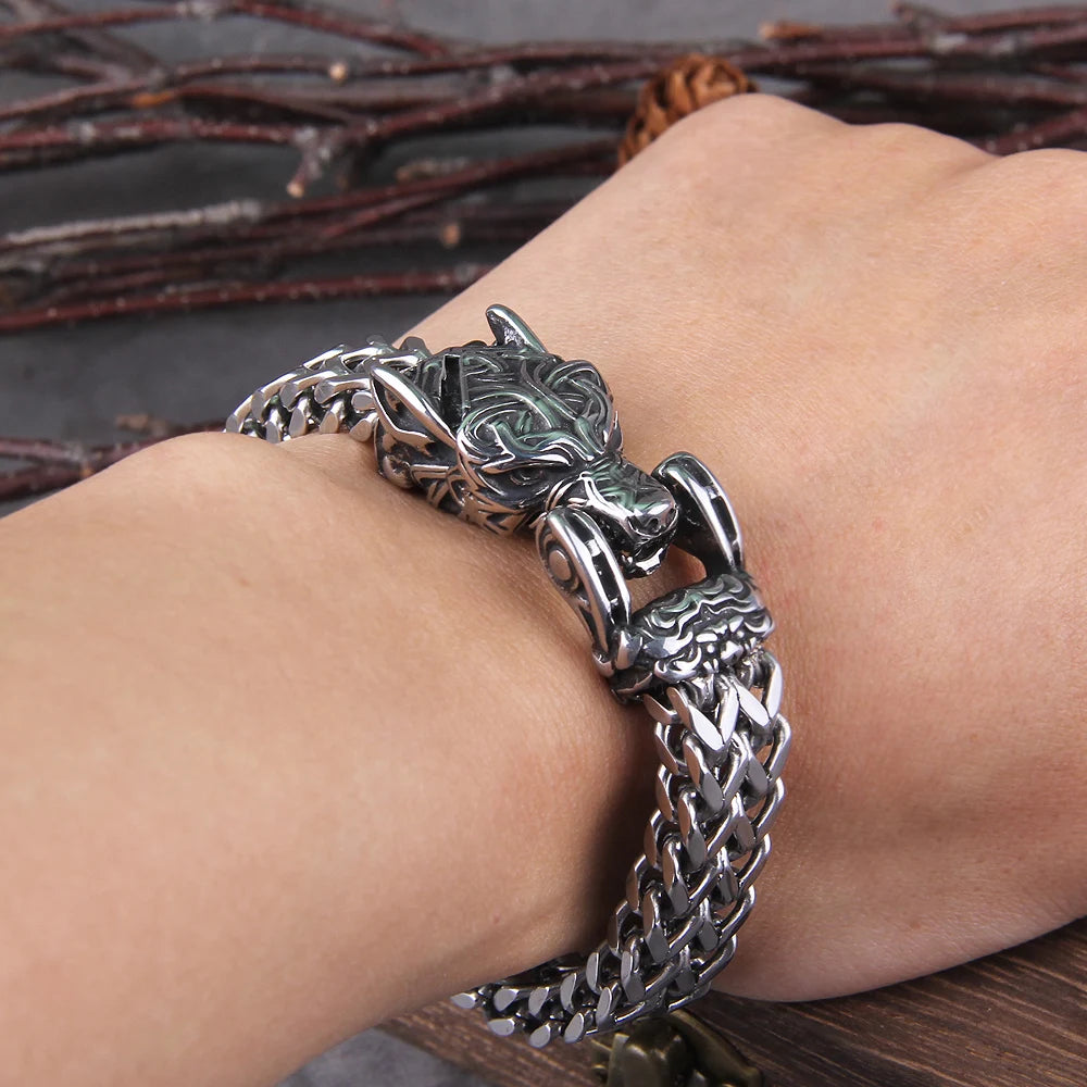Viking Ouroboros vintage punk bracelet for men stainless steel fashion Jewelry hippop street culture
