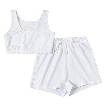 Crop Tops And Drawstring Shorts Set Sexy U-Neck Fitness Tank Top Summer Athleisure Biker Shorts Two Piece Sets Women Streetwear