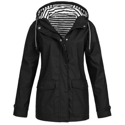 Women Solid Rain Jacket Outdoor Plus Size Waterproof Hooded Raincoat Windproof New Warm Jacket Windproof Outdoor Chaqueta