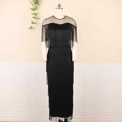 Women Black Plus Size Dress Patchwork Mesh See Through Party Celebrate Event Tight Summer Bodycon Sexy Prom Occasion Robes New