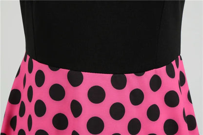 Women Retro Summer Dresses 50s 60s Sleeveless V-neck Polka Dot Bow Ball Grown Party Sundress Robe Vestidos