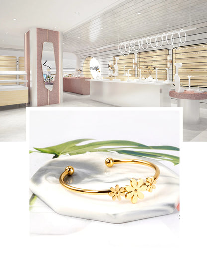 LUXUSTEEL Gold Color Flower Plant  pulseira Mujer Daily Wear Stainless Steel Steel Ball Cuff Bracelets Fashion Jewelry