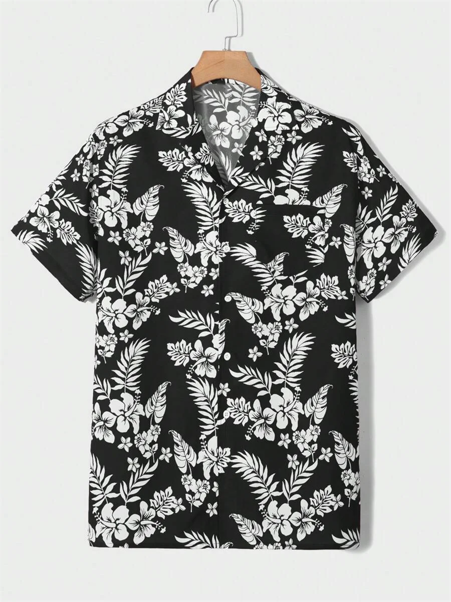 Summer men's new tropical 3D printing lapel short-sleeved shirt Hawaiian casual daily wearing large size XS-5XL