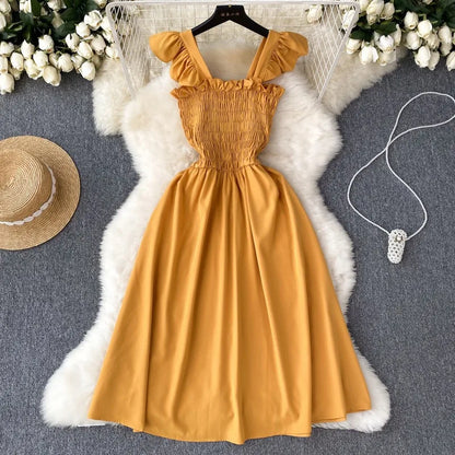 YuooMuoo Korean Fashion A-line Women Dress 2025 Aesthetic Slim Elastic Waistband Summer Dress Vacation Style Lady Beach Vestidos