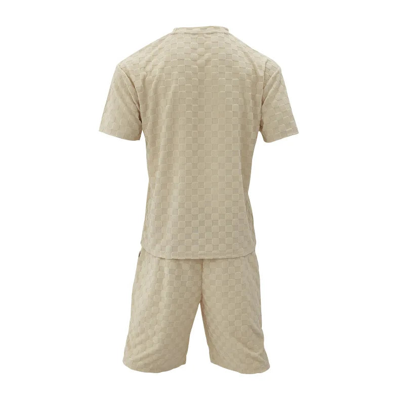 Men's Summer Checkered Loose Two-piece Sports Leisure Suit Short Sleeve T-shirt Shorts Casual Suit Plus Size Fashion Men's Suit