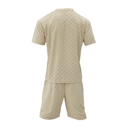 Men's Summer Checkered Loose Two-piece Sports Leisure Suit Short Sleeve T-shirt Shorts Casual Suit Plus Size Fashion Men's Suit