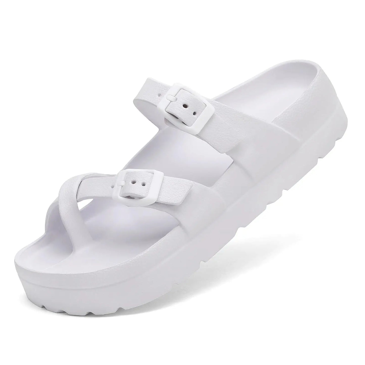 Bebealy Fashion Sandals for Women and Men Pillow Slippers Double Buckle Sandals Adjustable Slides EVA Flat Sandals Beach Sandals