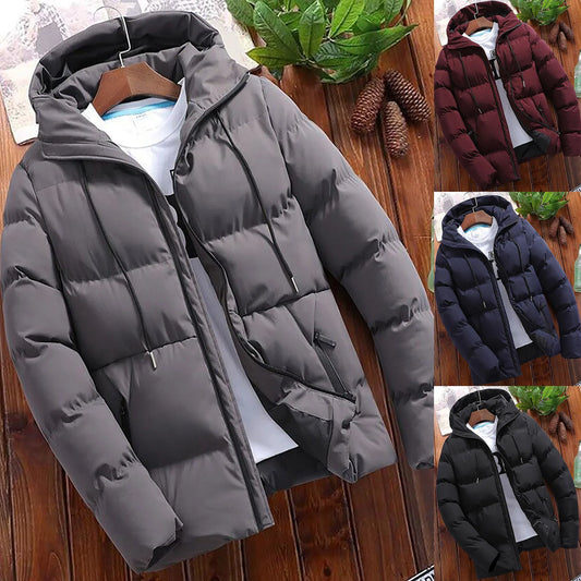 Men's Winter Parkas Versatile Solid Zipper Hooded Loose Wolfeel Quilted Jacket Outdoor Solid Color Warm Puffer Parkas For Men
