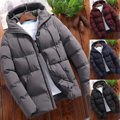 Men's Winter Parkas Versatile Solid Zipper Hooded Loose Wolfeel Quilted Jacket Outdoor Solid Color Warm Puffer Parkas For Men