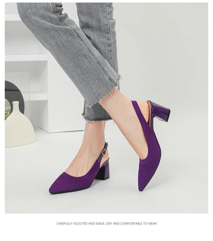 Summer Women's High Heel Sandals Knitted Small Hole Breathable Shoes 2025 New Style (6cm High)