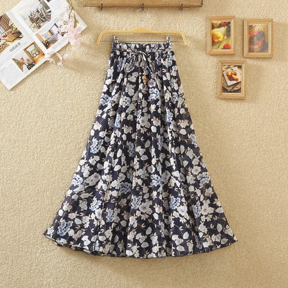 Elegant Chiffon Long Skirts For Women Autumn Casual Women's Floral Print Maxi Skirt Female High Waist Elastic A-Line Skirts