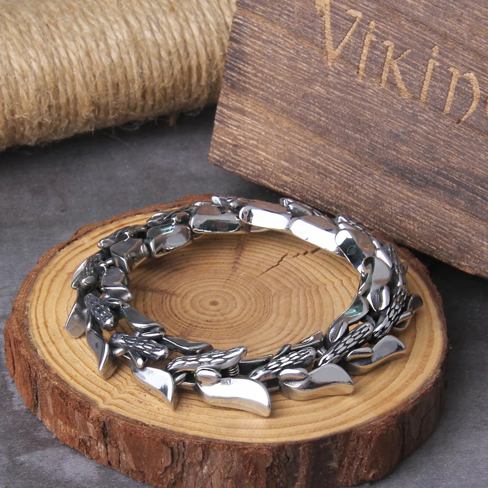Viking Ouroboros vintage punk bracelet for men stainless steel fashion Jewelry hippop street culture