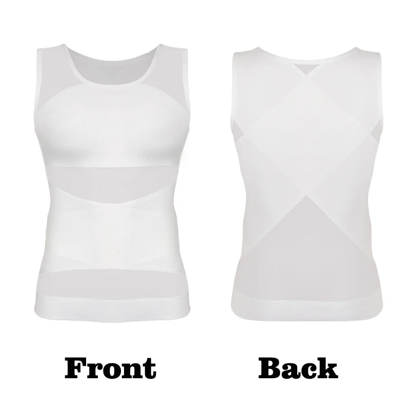 Men's Cross Mesh Vest Compression Shirts Breathable Sleeveless Tank Top Shapewear Fajas Slimming Tummy Control Body Shaper