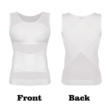 Men's Cross Mesh Vest Compression Shirts Breathable Sleeveless Tank Top Shapewear Fajas Slimming Tummy Control Body Shaper