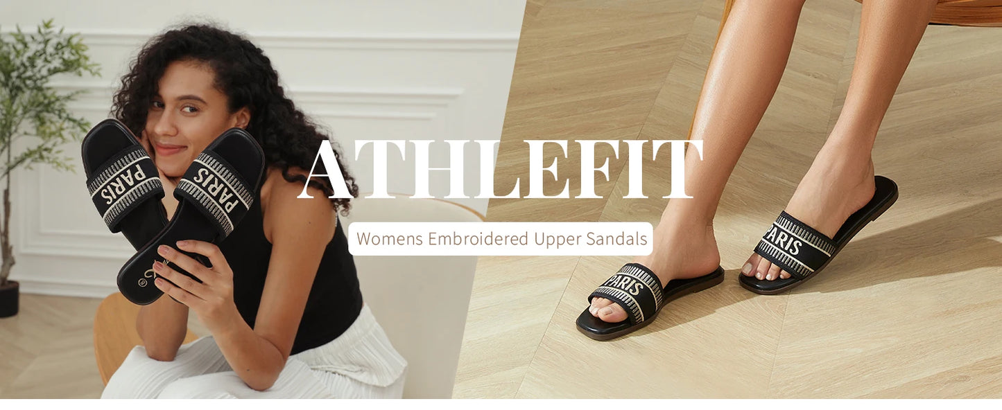 Summer Women Letter Flat Sandals Casual Comfortable Slip Slide 2024 Fashion Vintage Slippers Shoes Classic New